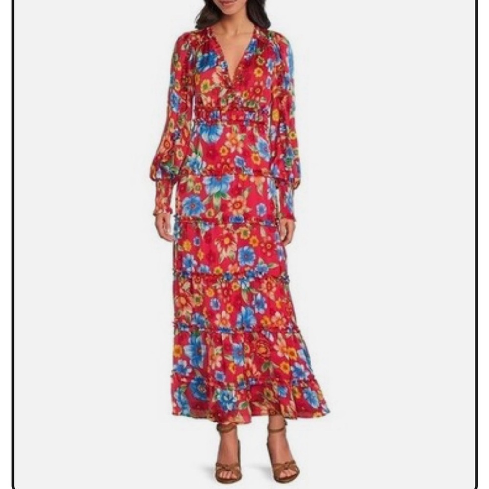 Chelsea & Violet Red Floral Tiered Dress